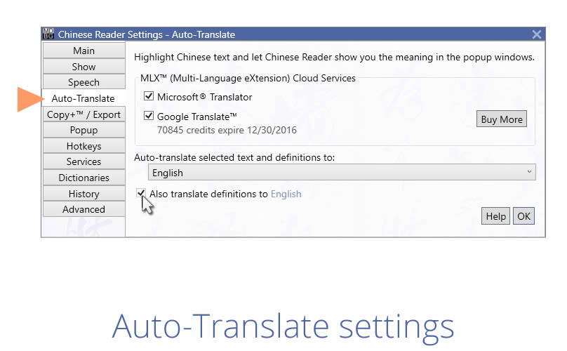 Adjust auto-translate settings
