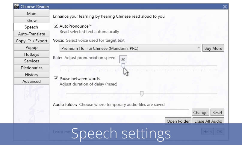 Adjust speech settings