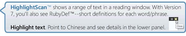 HighlightScan shows a range of text in a special reading window