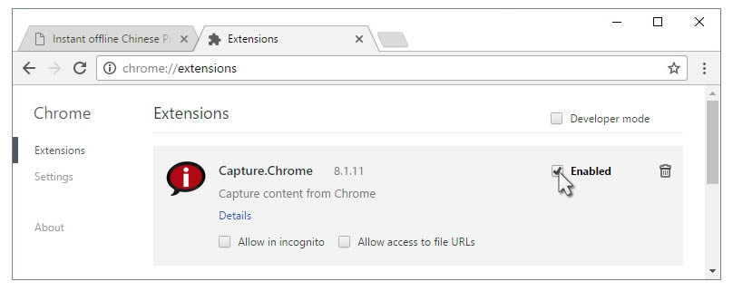 Re-enable Chrome extension
