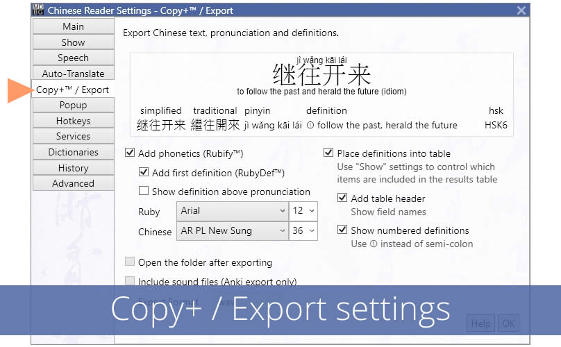 Adjust Copy+/Export settings